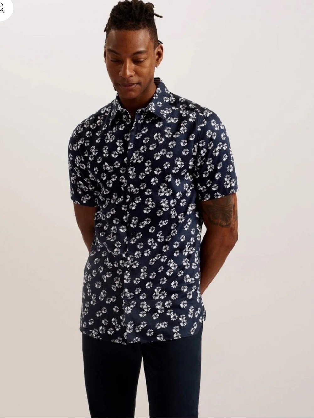 Ted Baker Black Short Sleeve Floral Button-Down Shirt Alfonso Slim